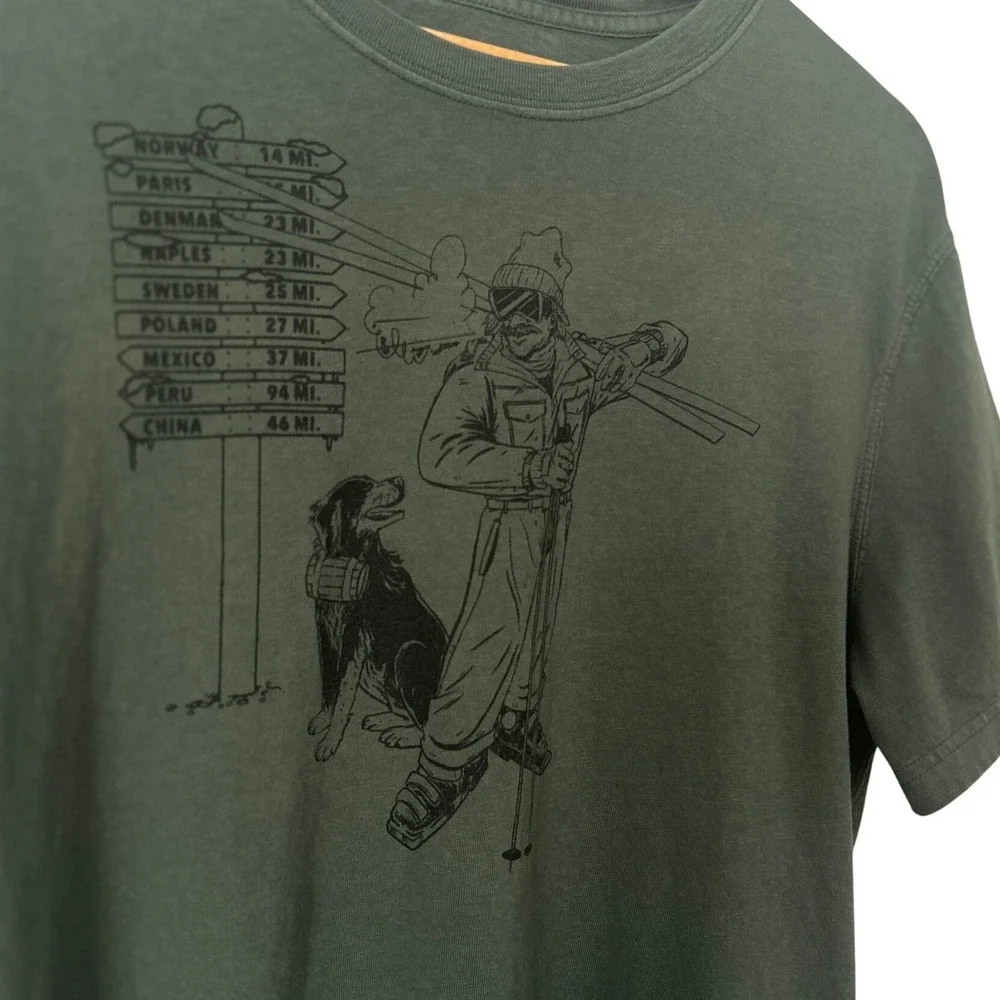 J.Crew Vintage-Wash Cotton Graphic T-Shirt Ski Dog Tee Oarsman Outdoors Mens L